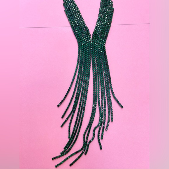 NWT NATASHA Crystal Rhinestone Waterfall Necklace Emerald Green - Picture 3 of 7